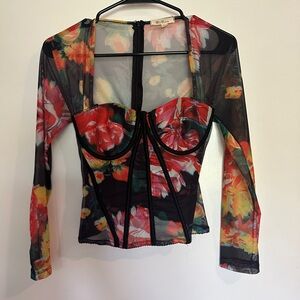 Floral Mesh Long Sleeve Top